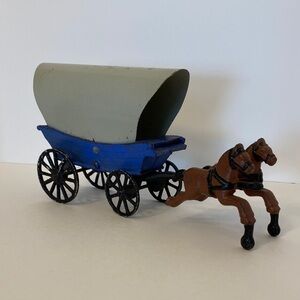 Vintage Covered Wagon with Horses Cast Iron Western Prairie Style